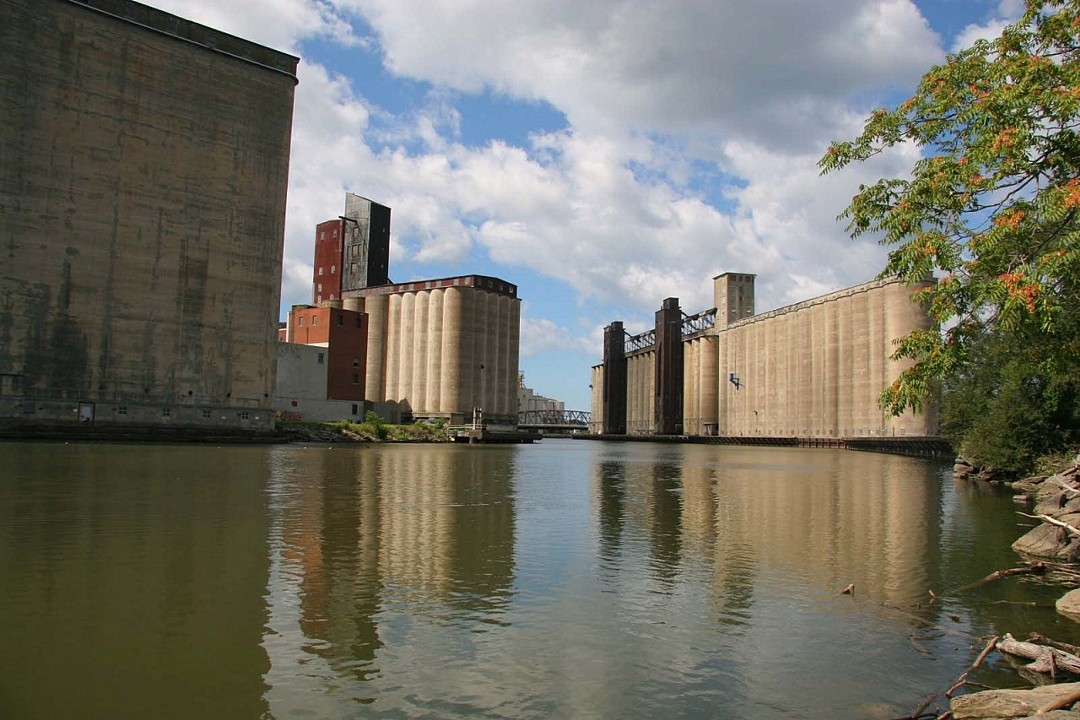Two grain elevators
